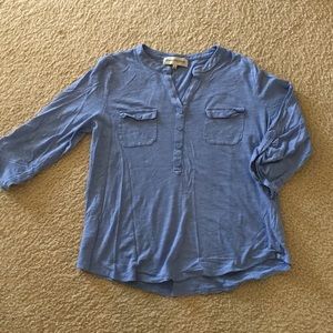 Blue half button down blue top
